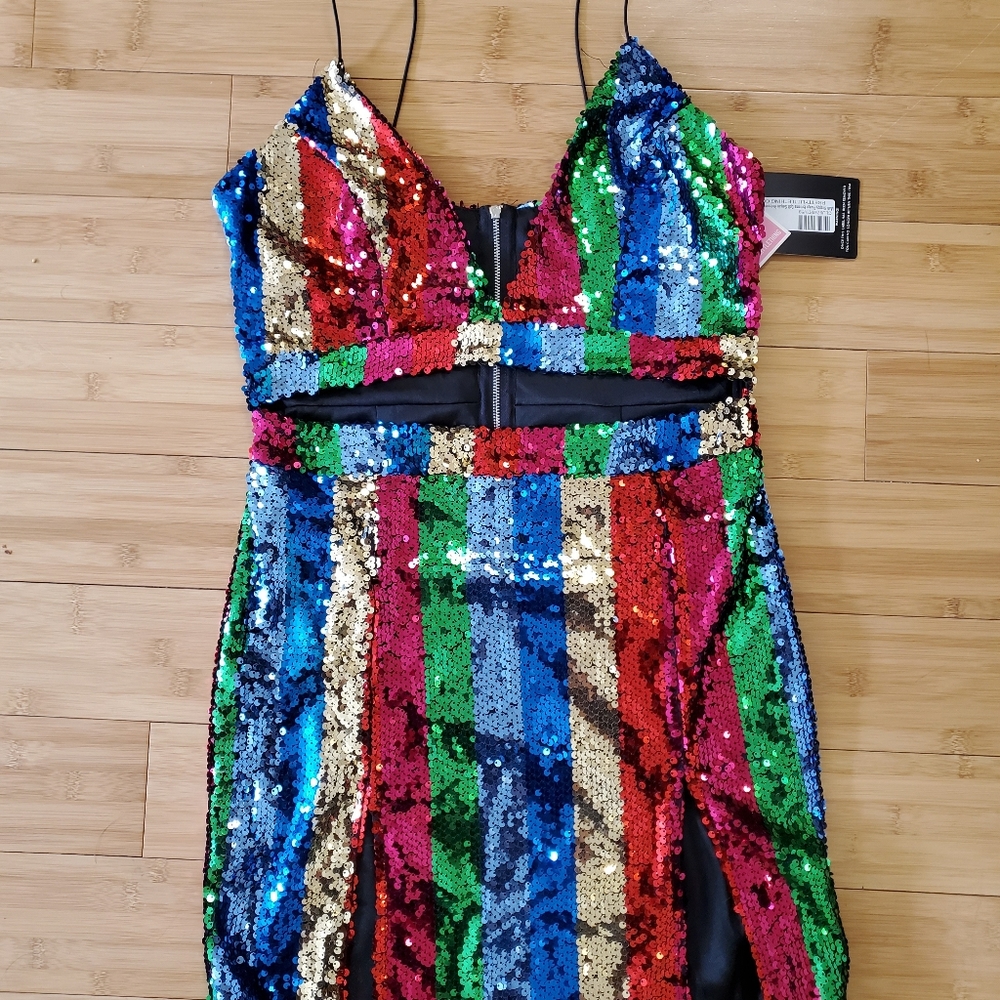 Multi Strappy Plunge Extreme Split Sequin Bodycon